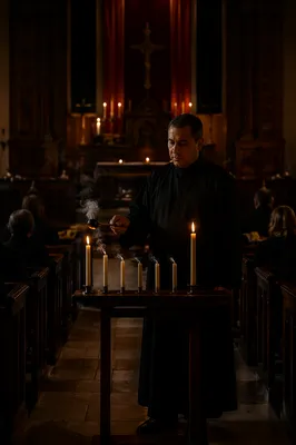 Candles Extinguished in Dim Church Interior