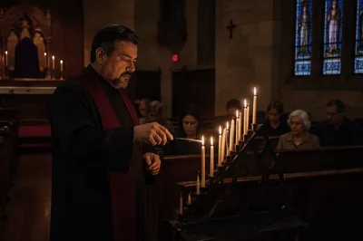 Candle Extinguishing in Dim Church Interior
