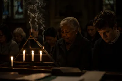 Extinguished Candles in Dim Chapel Interior