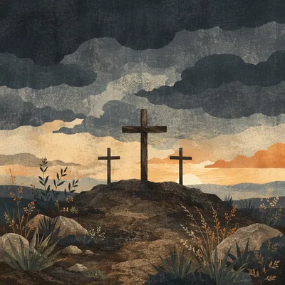 Good Friday Three Crosses Under Storm Sky