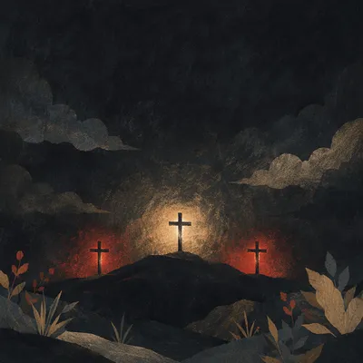 Good Friday Three Crosses Under Stormy Sky