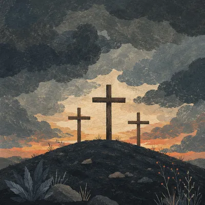 Good Friday Three Crosses Under Storm Sky