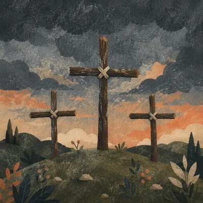 Good Friday Three Crosses Under Stormy Sky