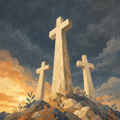 Good Friday Three Crosses Under Dark Sky