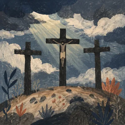 Good Friday Three Crosses Under Stormy Sky