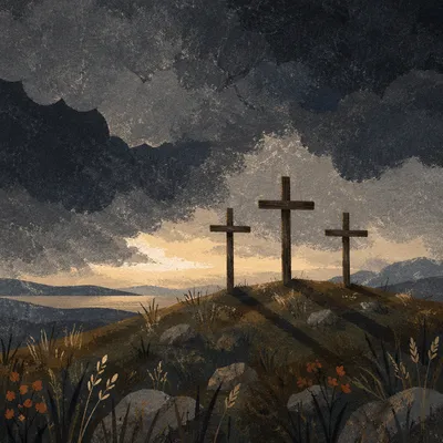 Good Friday Three Crosses Under Dark Sky