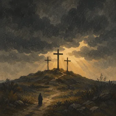 Good Friday Crosses Beneath Stormy Sky
