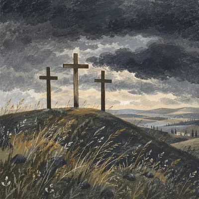 Good Friday Three Crosses Under Storm Sky