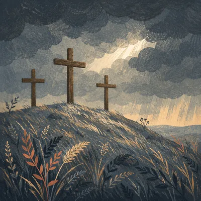 Good Friday Three Crosses Under Storm Clouds