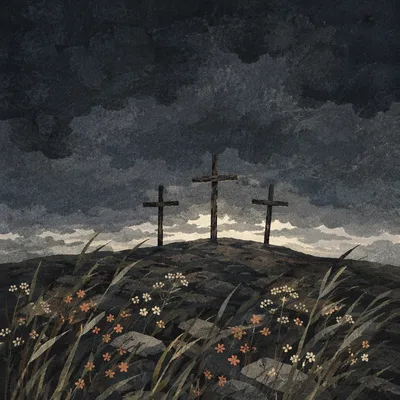 Good Friday Three Crosses Under Storm Sky