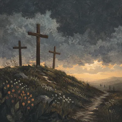 Good Friday Crosses Under Stormy Sky