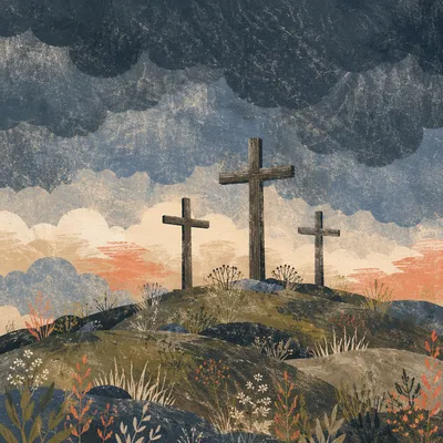 Good Friday Three Crosses Under Dark Sky