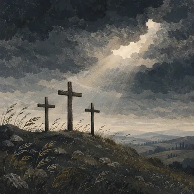 Good Friday Crosses Beneath Stormy Sky