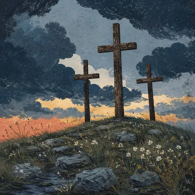 Good Friday Three Crosses Under Stormy Sky