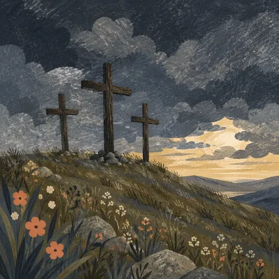 Good Friday Three Crosses Under Storm Sky