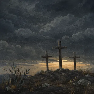Good Friday Three Crosses Under Storm Sky