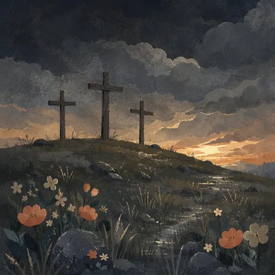 Good Friday Three Crosses Under Dark Sky