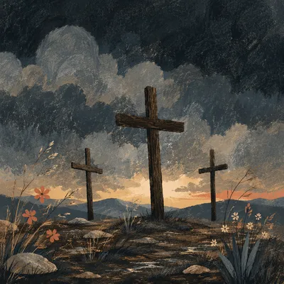 Good Friday Three Crosses Under Dark Sky
