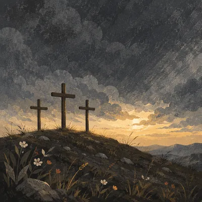 Three Crosses Under Dark Good Friday Sky