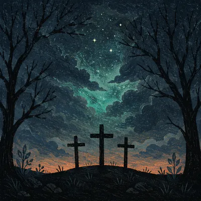 Good Friday Three Crosses Under Dark Sky