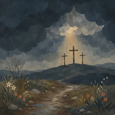 Good Friday Three Crosses Under Stormy Sky