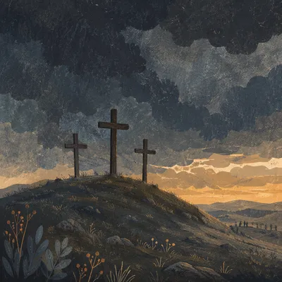 Good Friday Three Crosses Under Stormy Sky