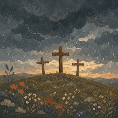 Good Friday Three Crosses Under Dark Sky