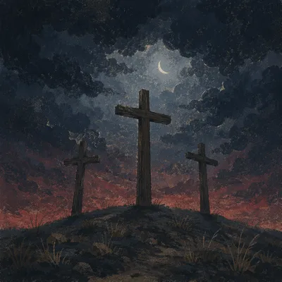 Good Friday Three Crosses Under Dark Sky