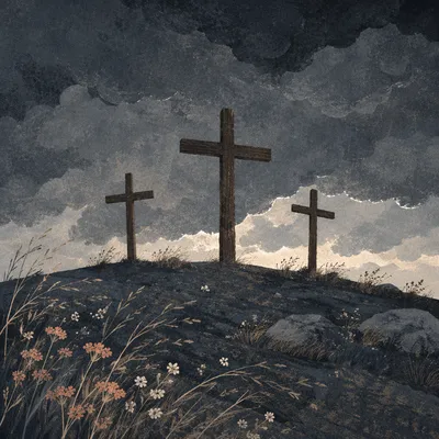 Good Friday Three Crosses Under Stormy Sky
