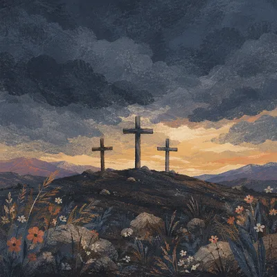 Good Friday Three Crosses Under Storm Sky