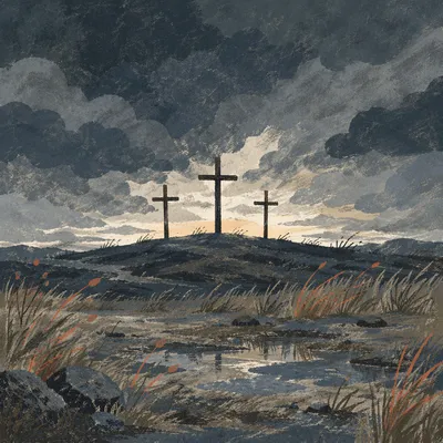 Good Friday Three Crosses Under Stormy Sky