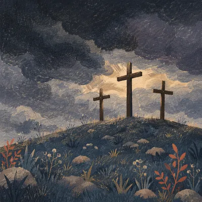 Good Friday Three Crosses Under Storm Sky