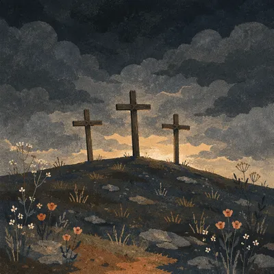 Good Friday Three Crosses Under Storm Sky