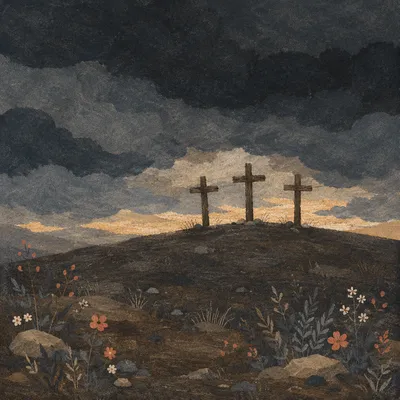 Good Friday Crosses Under Stormy Twilight Sky