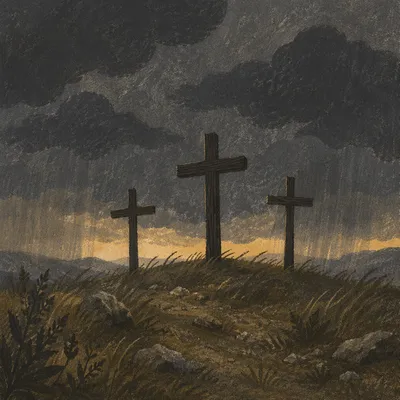 Good Friday Three Crosses Under Stormy Sky