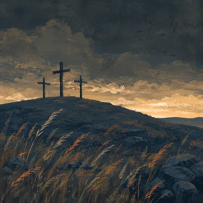Good Friday Crosses Beneath Dark Sky