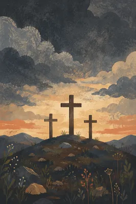 Good Friday Three Crosses Under Storm Sky