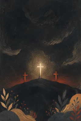 Good Friday Crosses Under Stormy Night Sky
