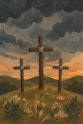 Good Friday Three Crosses Under Storm Sky