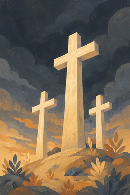Good Friday Crosses Under Dark Sky