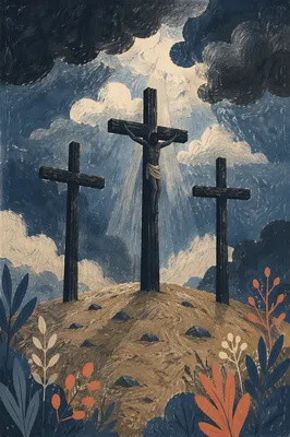 Good Friday Three Crosses Under Stormy Sky