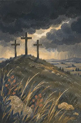 Good Friday Three Crosses Under Stormy Sky