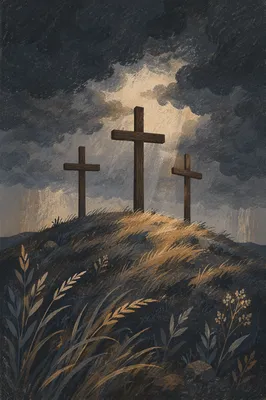 Good Friday Three Crosses Under Stormy Sky
