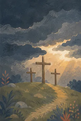 Good Friday Three Crosses Under Dark Sky