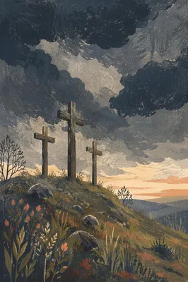 Good Friday Crosses Under Stormy Sky