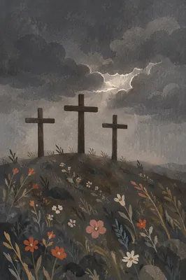 Good Friday Three Crosses Under Stormy Sky