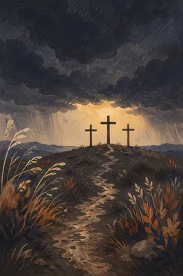 Good Friday Crosses Beneath Stormy Sky