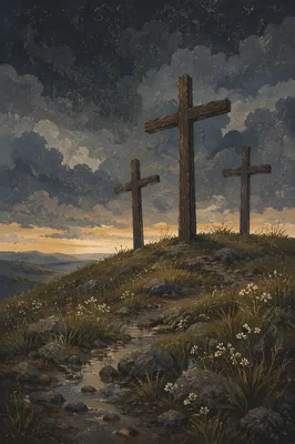 Good Friday Three Crosses Under Stormy Sky