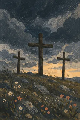 Good Friday Three Crosses Under Storm Sky
