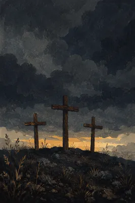 Good Friday Three Crosses Under Storm Sky